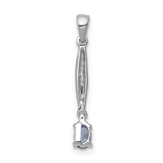 14K White Gold Natural Tanzanite & Diamond Dangle Pendant