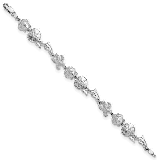 Sterling Silver Dolphin, Starfish, And Shell Sea Life Bracelet
