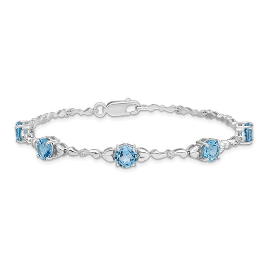 White Gold Filled Sterling Silver 1 Carat Natural Blue Topaz & Diamond Fancy Bracelet