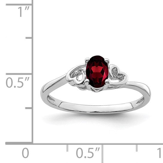 Sterling Silver Double Heart Cut Out Natural Garnet Ring