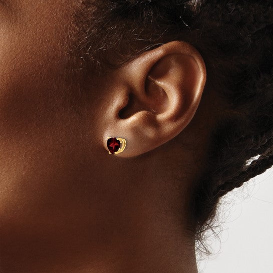 14K White/Yellow Gold 1.5 Carat Heart Cut Natural Garnet Stud Earrings