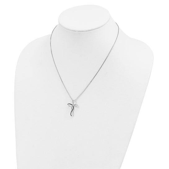 White Night White Gold Filled Sterling Silver Black & White Diamond Twist Cross Chain & Pendant Set