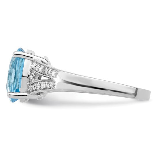 White Gold Filled Sterling Silver 3.5 Carat Blue Topaz Double Pave Diamond Band Ring