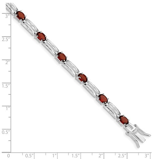 Sterling Silver White Gold Natural Garnet Link Line Bracelet