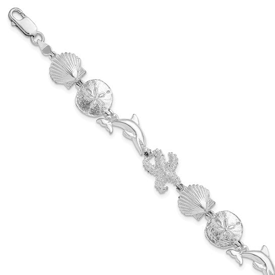 Sterling Silver Dolphin, Starfish, And Shell Sea Life Bracelet