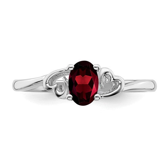 Sterling Silver Double Heart Cut Out Natural Garnet Ring