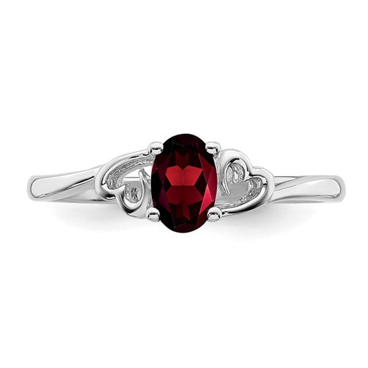 Sterling Silver Double Heart Cut Out Natural Garnet Ring