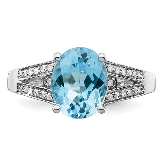 White Gold Filled Sterling Silver 3.5 Carat Blue Topaz Double Pave Diamond Band Ring