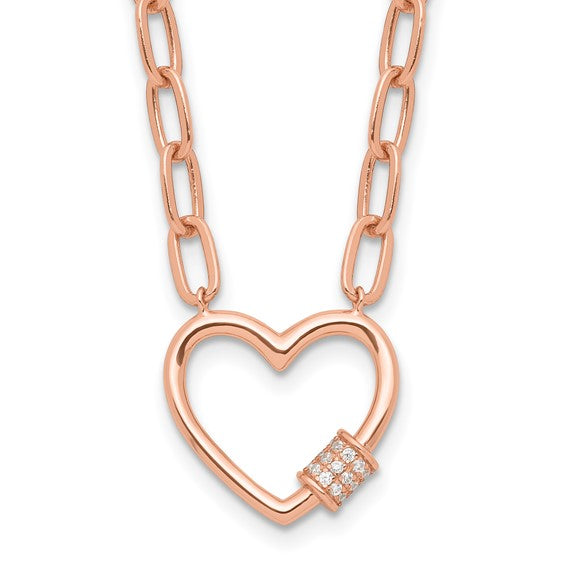 White/Rose Gold Filled Sterling Silver Heart Crystal Accent Necklace