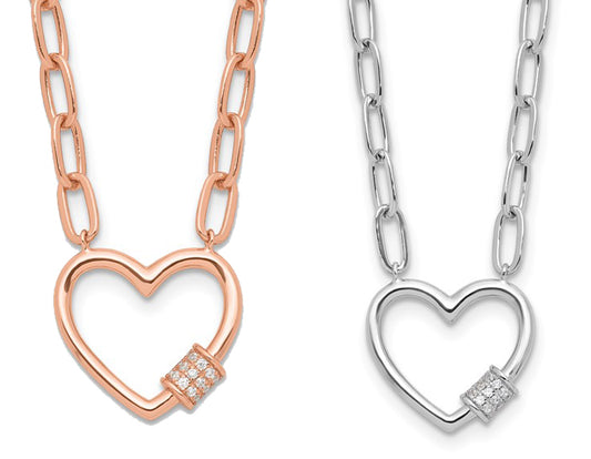 White/Rose Gold Filled Sterling Silver Heart Crystal Accent Necklace