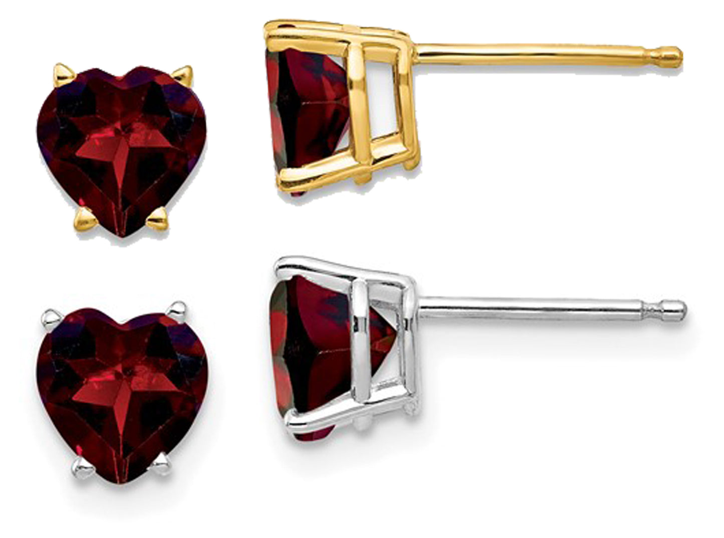 14K White/Yellow Gold 1.5 Carat Heart Cut Natural Garnet Stud Earrings