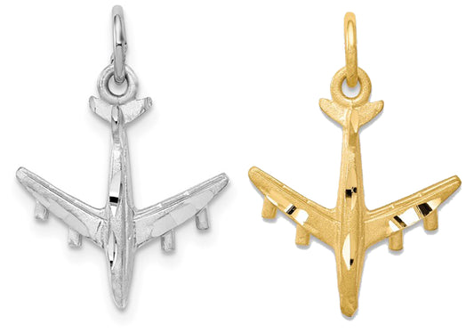 10K White/Yellow Gold Pilot 3D Airplane Pendant
