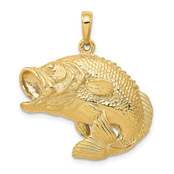 10K Yellow Gold Bass Fish Pendant