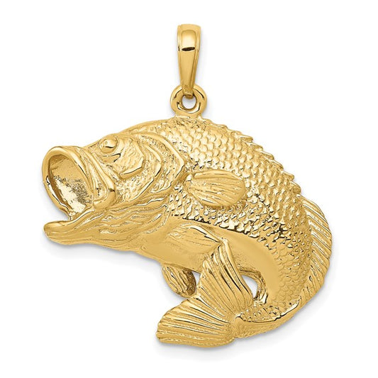 10K Yellow Gold Bass Fish Pendant