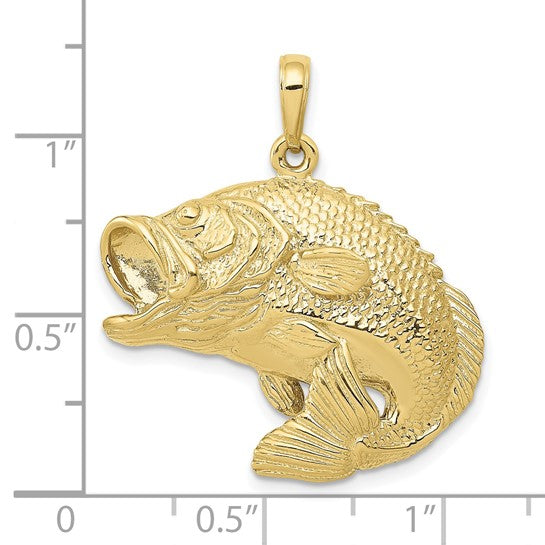 10K Yellow Gold Bass Fish Pendant