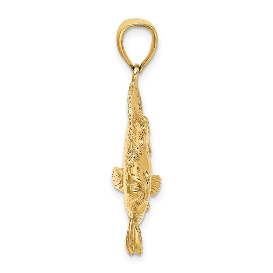 14K Yellow Gold 3D Flounder Fish Pendant