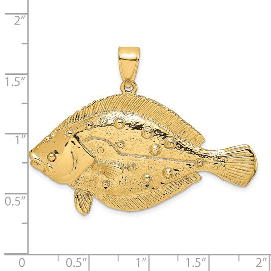 14K Yellow Gold 3D Flounder Fish Pendant