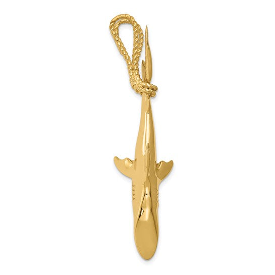 14K Yellow Gold Hanging Rope Shark Pendant