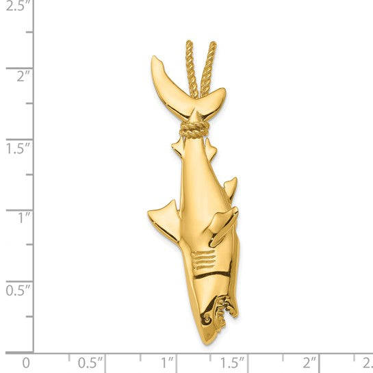 14K Yellow Gold Hanging Rope Shark Pendant