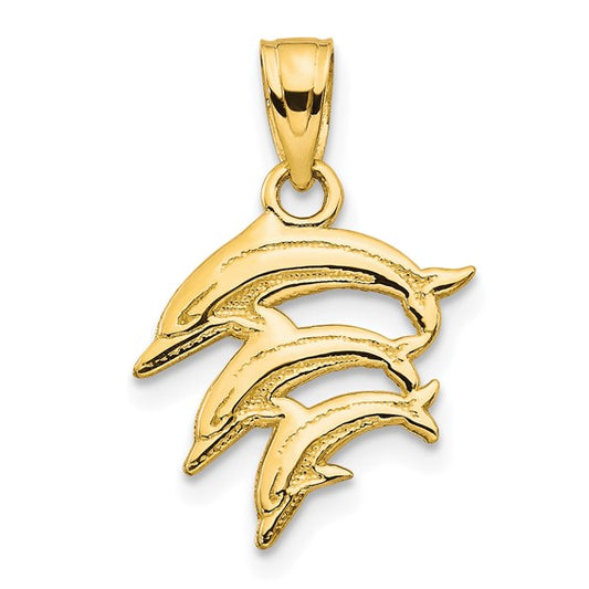 10K Yellow Gold Triple Dolphin Pendant