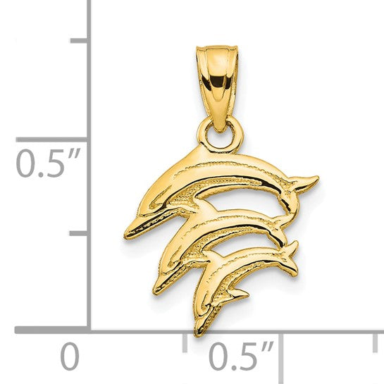 10K Yellow Gold Triple Dolphin Pendant