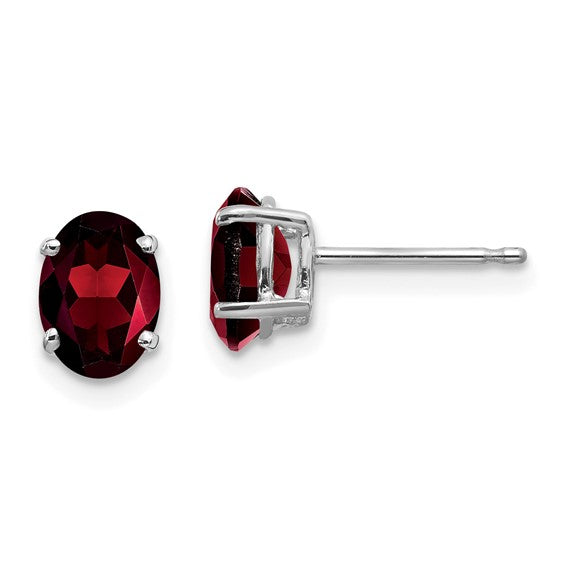 14K White/Yellow Gold 2 Carat Natural Oval Cut Garnet Stud Earrings