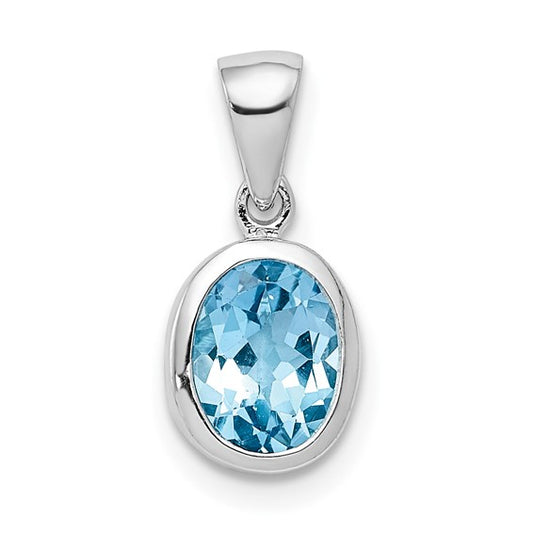 White Gold Filled Sterling Silver Blue Topaz Oval Bezel Pendant