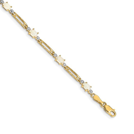 14K Natural Diamond & Natural Opal Yellow Gold Fancy Link Bracelet