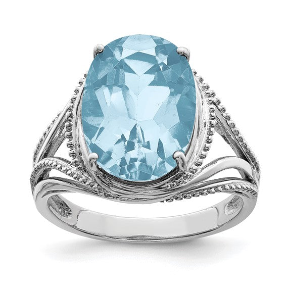 White Gold Filled Sterling Silver 7.25 Carat Natural Blue Topaz Ring
