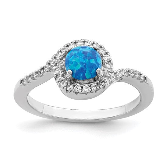 Sterling Silver Lab Created Opal cz Twist Halo Ring
