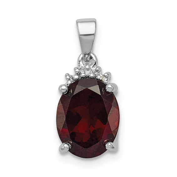 Sterling Silver Rhodium Plated 2.6 Carat Natural Garnet Crown Pendant
