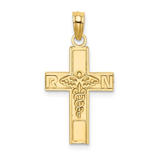 10K Yellow Gold  RN Caduceus Cross Pendant