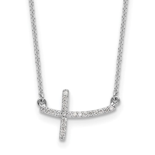 14K White Gold 1/10 Carat Diamond Sideways Cross Necklace