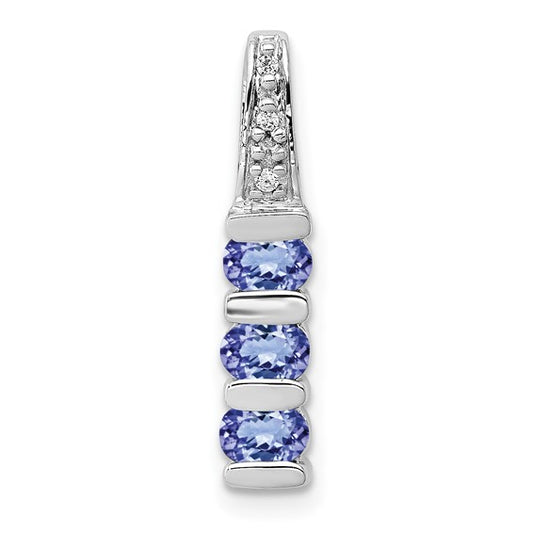14K White Gold Natural Tanzanite 3 Stone Tower Pendant With Diamond Accent