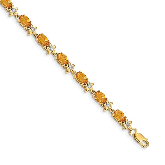 14K Yellow Gold Natural Citrine & Diamond Floral Bracelet