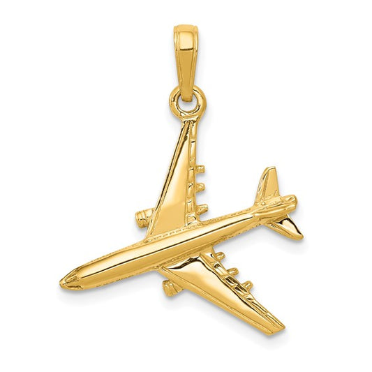 10K Yellow Gold 3D Pilot Jet Airplane Pendant