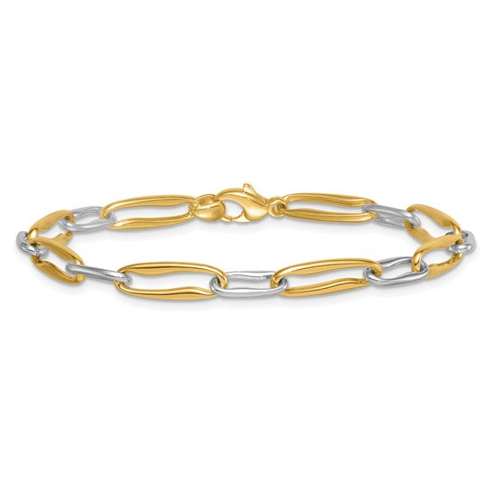 14K Yellow/White Gold Two Tone Paperclip Bracelet