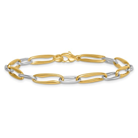 14K Yellow/White Gold Two Tone Paperclip Bracelet