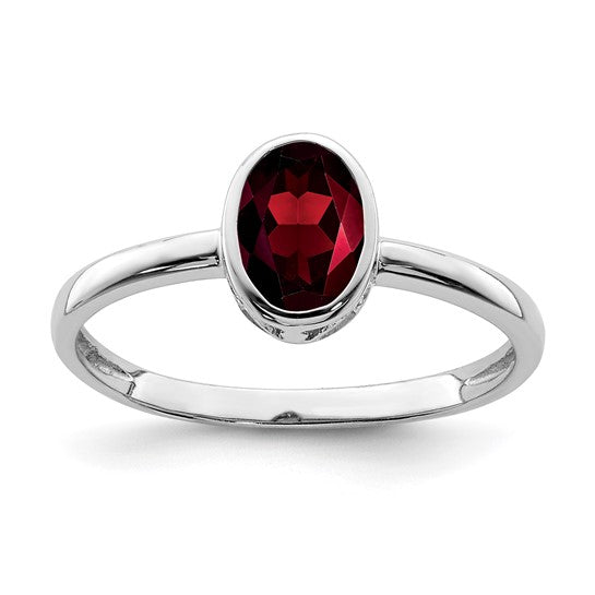 Sterling Silver Oval Bezel Natural Garnet Ring