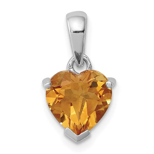 Sterling Silver White Gold Plated Heart Shaped Natural Citrine & Diamond Pendant