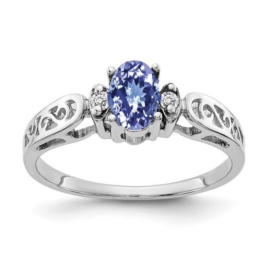 14K White Gold .5 Carat Engrave Cut Natural Tanzanite Stone Ring