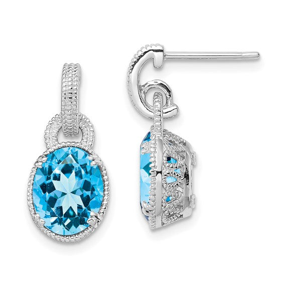White Gold Filled Sterling Silver Studded 3 Carat Blue Topaz Fancy Earrings