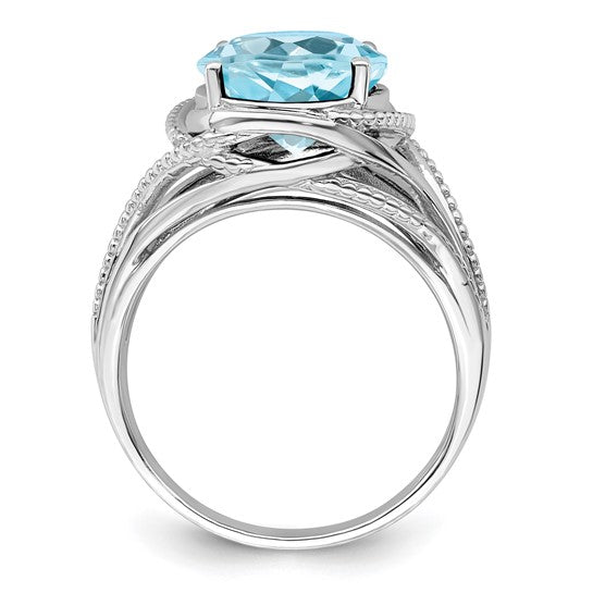 White Gold Filled Sterling Silver 7.25 Carat Natural Blue Topaz Ring