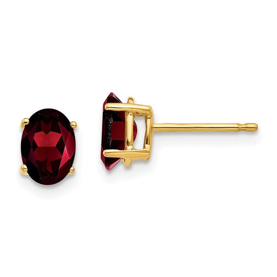 14K White/Yellow Gold 2 Carat Natural Oval Cut Garnet Stud Earrings