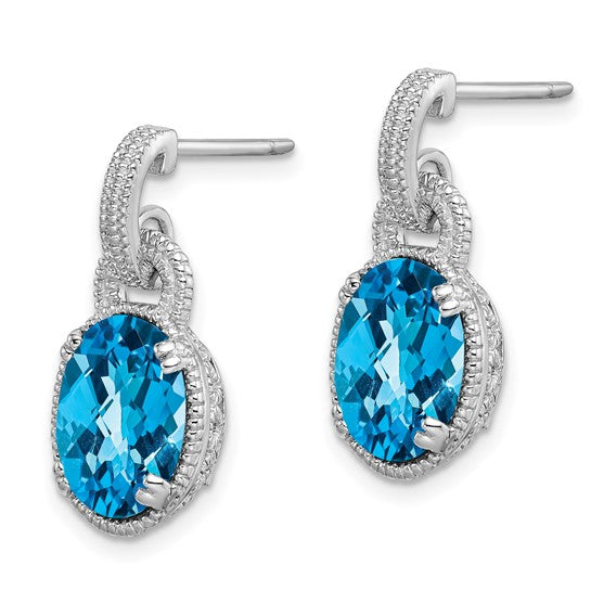 White Gold Filled Sterling Silver Studded 3 Carat Blue Topaz Fancy Earrings