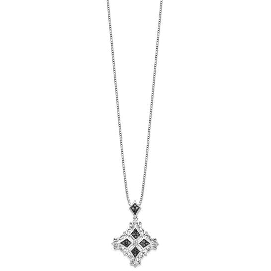 White Night White Gold Filled Sterling Silver Black & White Diamond Victorian style Pendant & Chain Set
