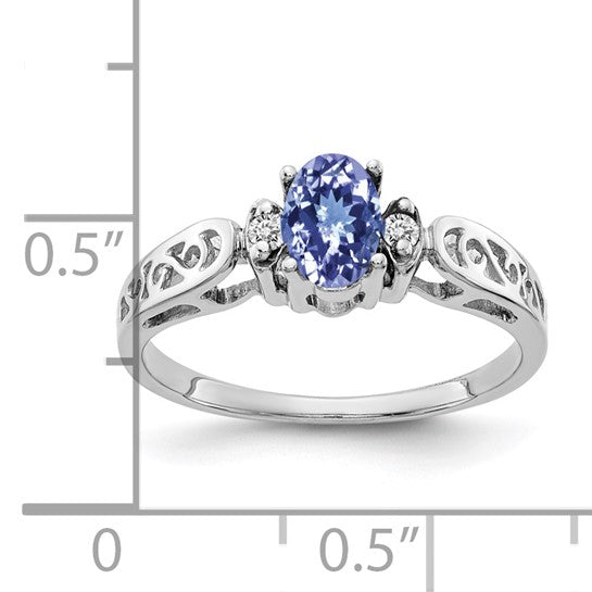 14K White Gold .5 Carat Engrave Cut Natural Tanzanite Stone Ring