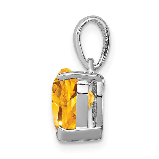 Sterling Silver White Gold Plated Heart Shaped Natural Citrine & Diamond Pendant