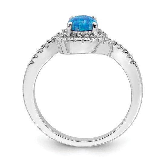 Sterling Silver Lab Created Opal cz Twist Halo Ring