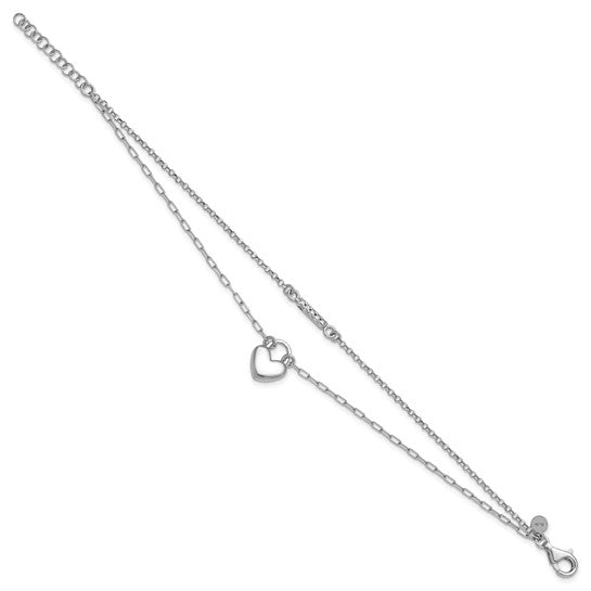 White Gold Filled Sterling Silver Double Paperclip Puffed Heart Bracelet
